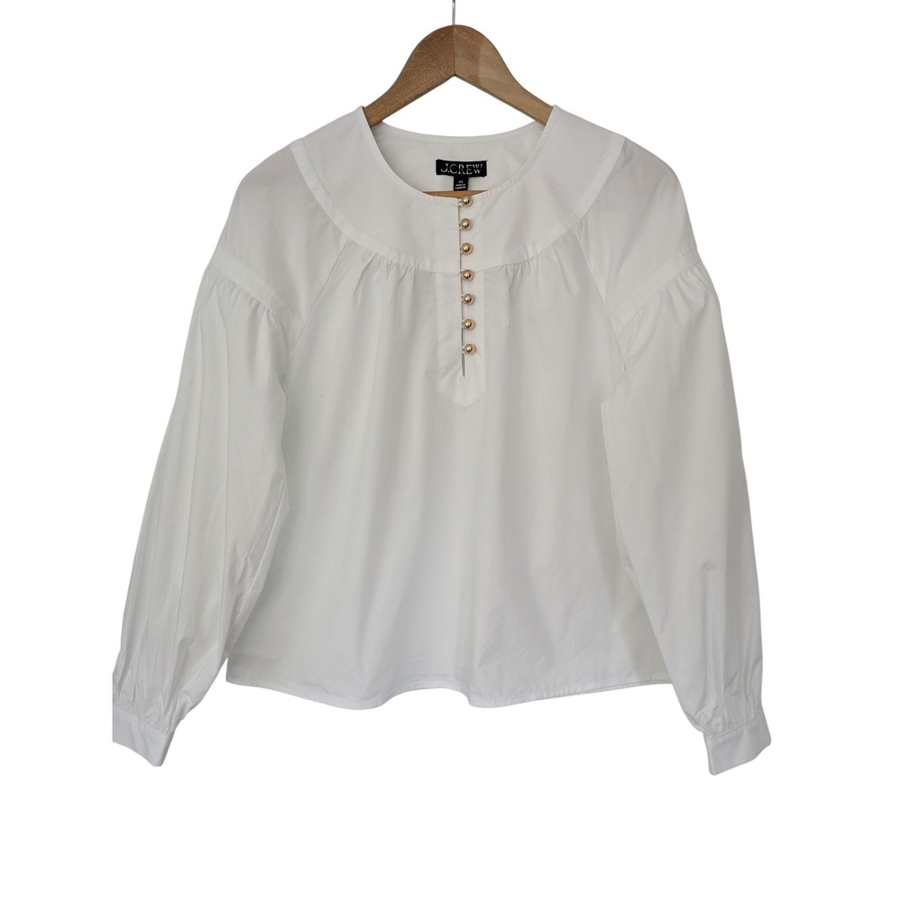 J. Crew Shirred‎ Popover Top in Cotton Poplin Size XS White NWT CI522